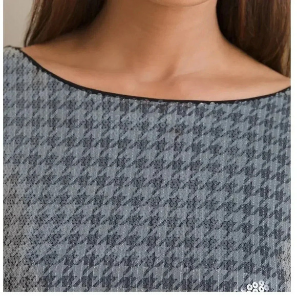 Chicos NWT Houndstooth Sequin Tunic Size 3 US Size XL Silver and Black - Picture 3 of 15